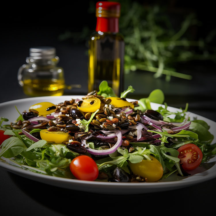 Selbstgemachter Kürbiskernöl-Salat mit steirischen Käferbohnen